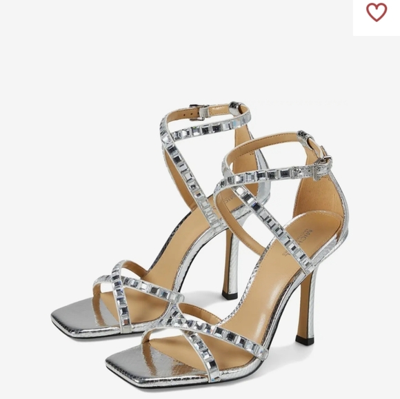 NWT Michael Kors Strappy Silver Gemstone Heeled Sandals High Heel Party … - Picture 1 of 16
